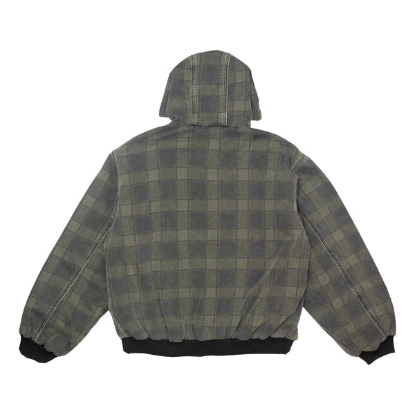 Hooded Quilted Denim Jacket - Plaid