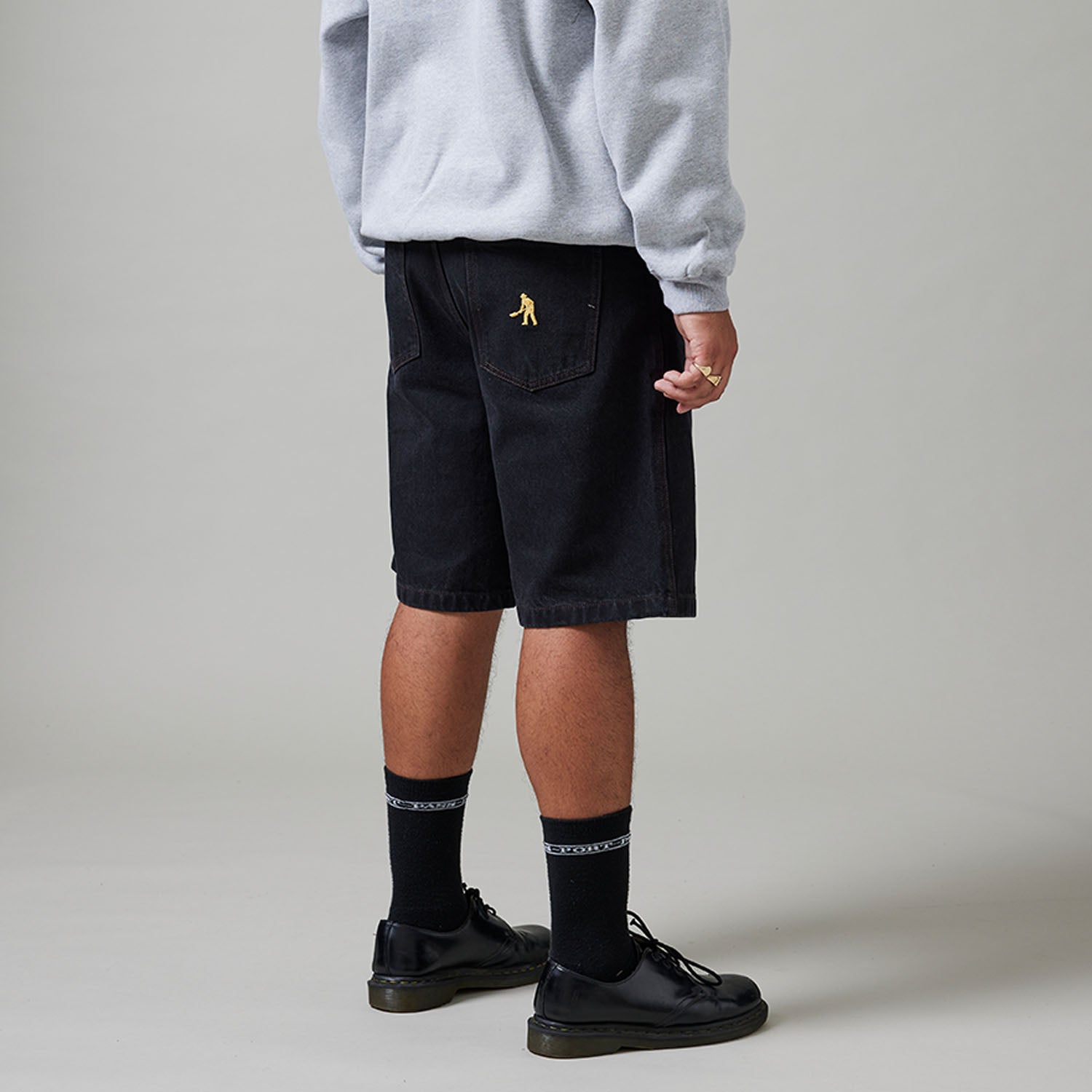 Workers Club Short en Denim - Noir Délavé/Couture Marron