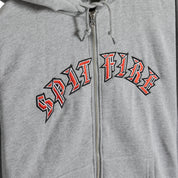 Old E Embroidered Custom Hooded Zip Up Sweatshirt - Grey Heather/Red/White