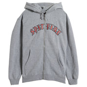 Old E Embroidered Custom Hooded Zip Up Sweatshirt - Grey Heather/Red/White