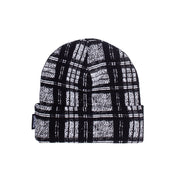 Distorted Plaid Cuff Beanie - Black/White