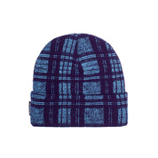 Distorted Plaid Cuff Beanie - Blue/Purple