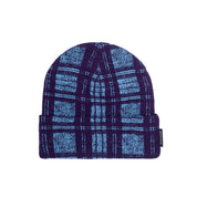 Distorted Plaid Cuff Beanie - Blue/Purple