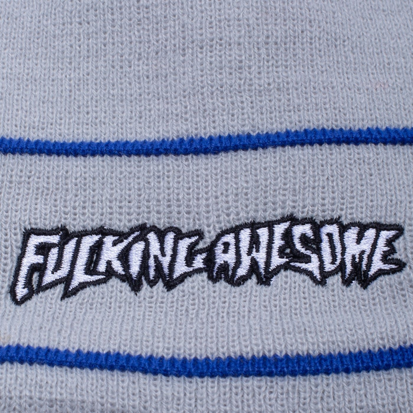 Little Stamp Striped Cuff Beanie - Grey/Blue