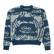 Pull tricoté à dents - Bleu sarcelle/blanc
