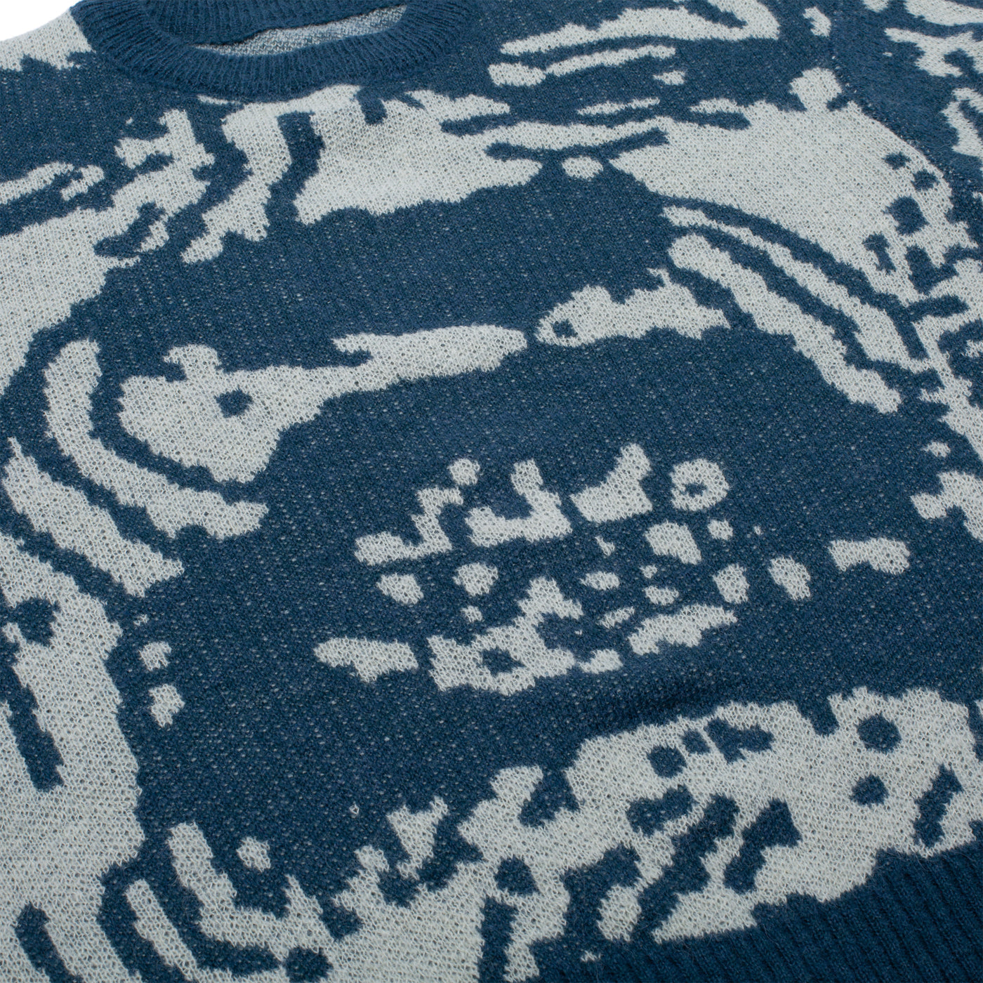 Pull tricoté à dents - Bleu sarcelle/blanc