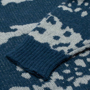 Pull tricoté à dents - Bleu sarcelle/blanc