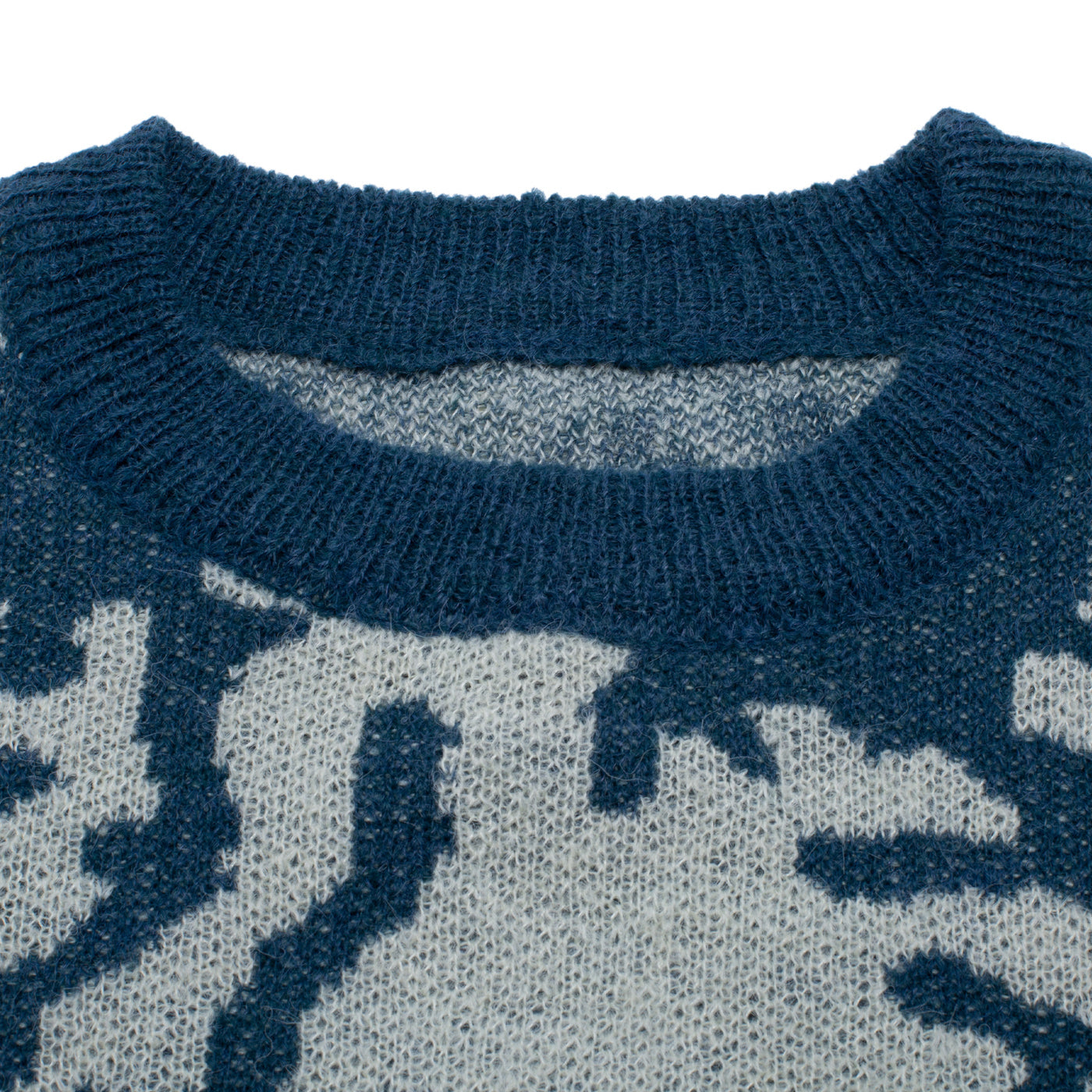 Pull tricoté à dents - Bleu sarcelle/blanc