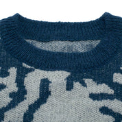 Pull tricoté à dents - Bleu sarcelle/blanc