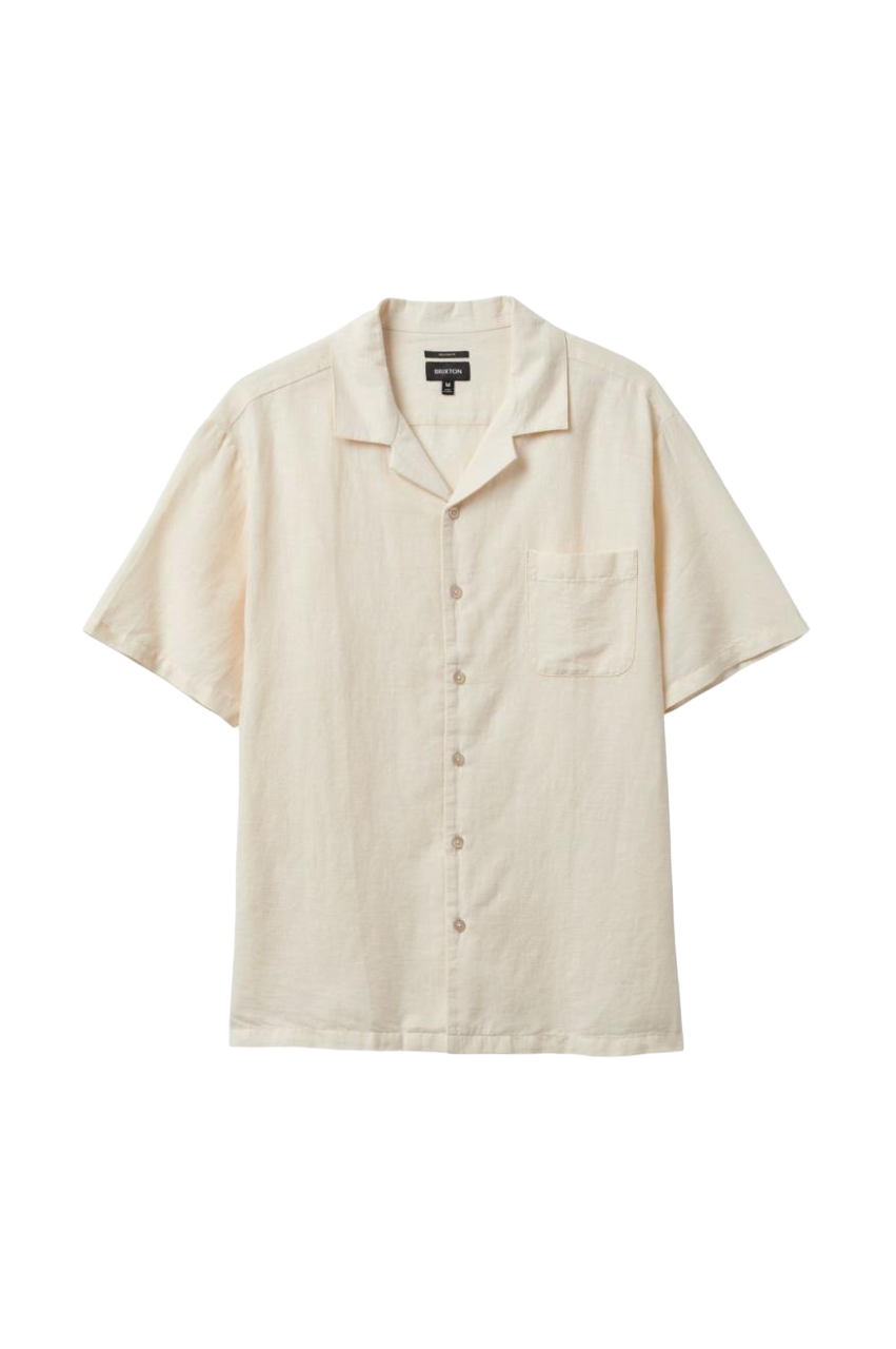 Bunker Linen Blend S/S Camp Collar Shirt - Whitecap