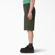 Loose Fit Flat Front Work Shorts 13" - Olive Green (OG)