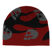 Spiral Skull Beanie - Maroon/Black