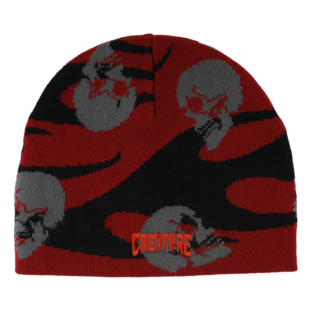 Spiral Skull Beanie - Maroon/Black