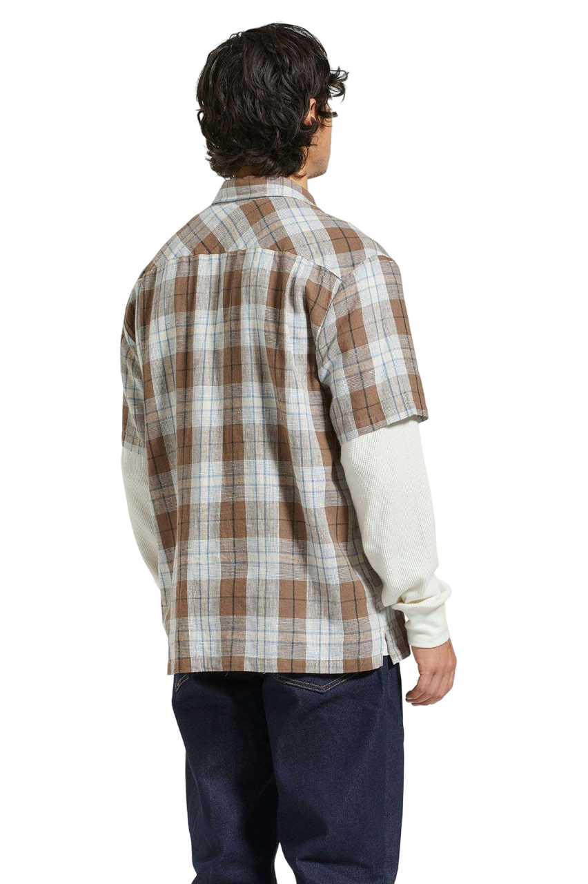 Cru Linen Blend Relaxed S/S Woven Shirt - Pinecone Brown/Coronet Blue