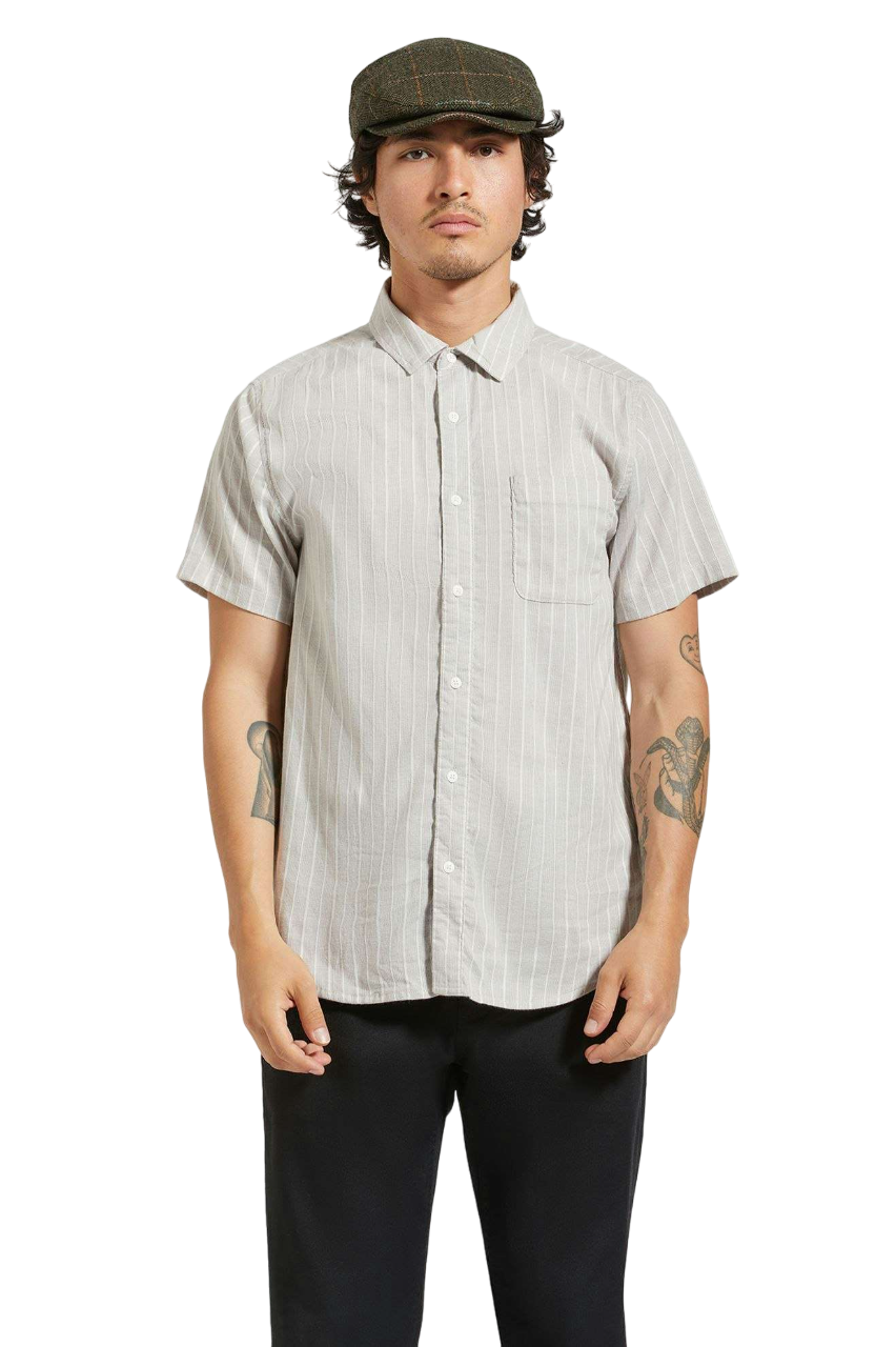 Charter Stripe S/S Woven Shirt - Off White/Cinder Grey