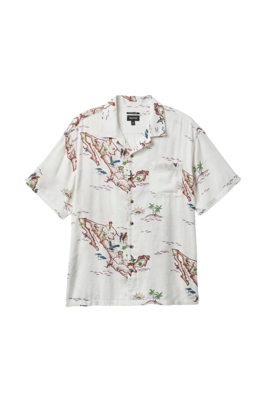 Chemise tissée à col camp Bunker Slub S/S - Blanc cassé/Carte 