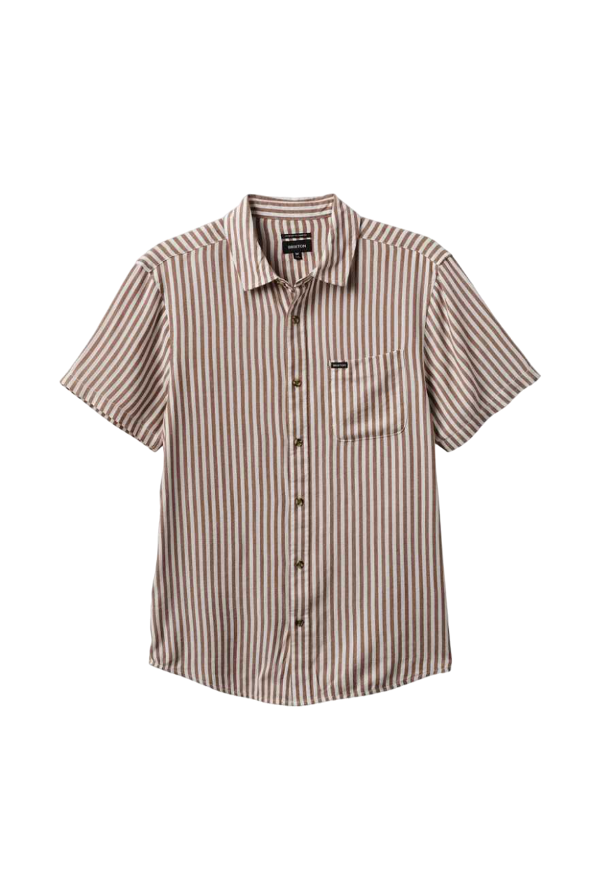 Charter Herringbone Stripe S/S Woven Shirt - Off White/Bison