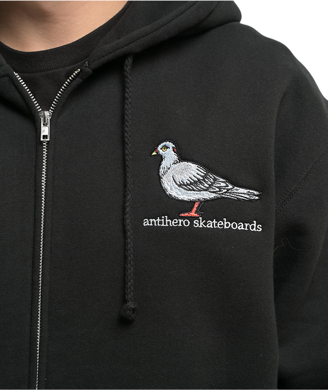 Lil Pigeon Embroidered Zip Up Hoodie - Black