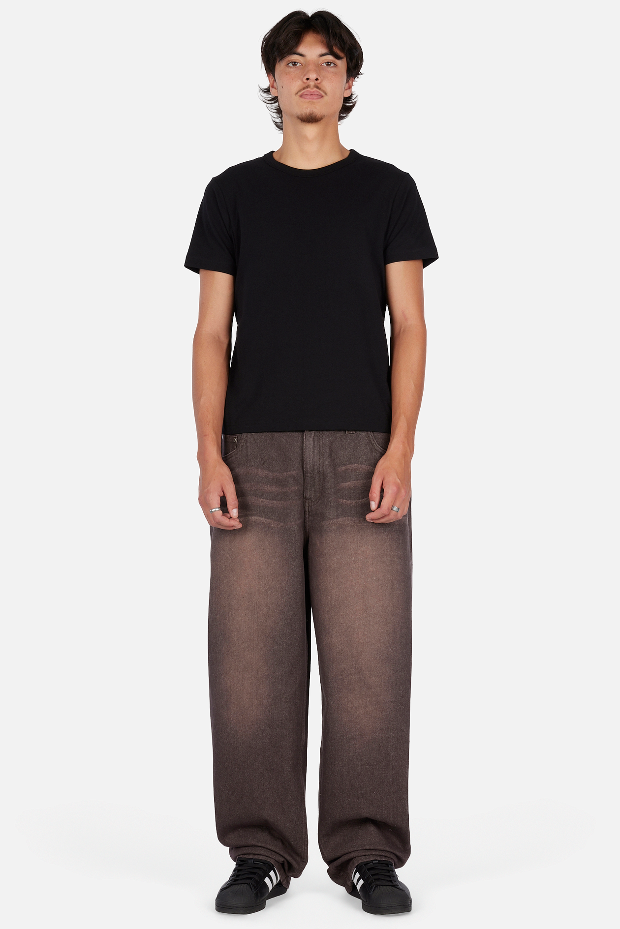 Baggy Denim Pants - Sandblasted Dark Brown