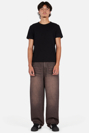 Baggy Denim Pants - Sandblasted Dark Brown
