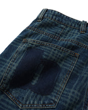 Jeans Denim Coupe Large Burn - Carreaux Indigo Foncé