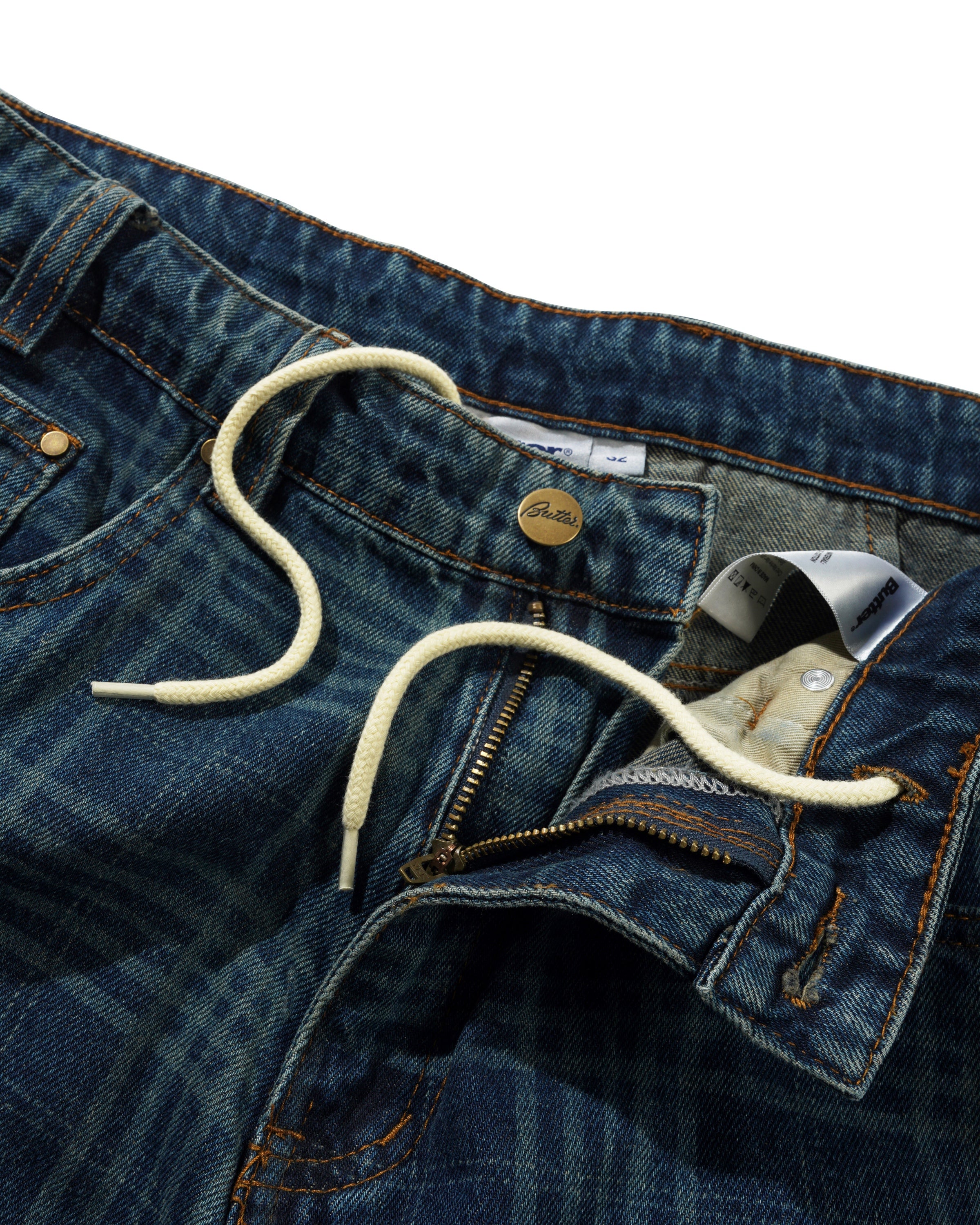 Jeans Denim Coupe Large Burn - Carreaux Indigo Foncé