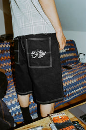 Scribble Denim Shorts - Washed Black