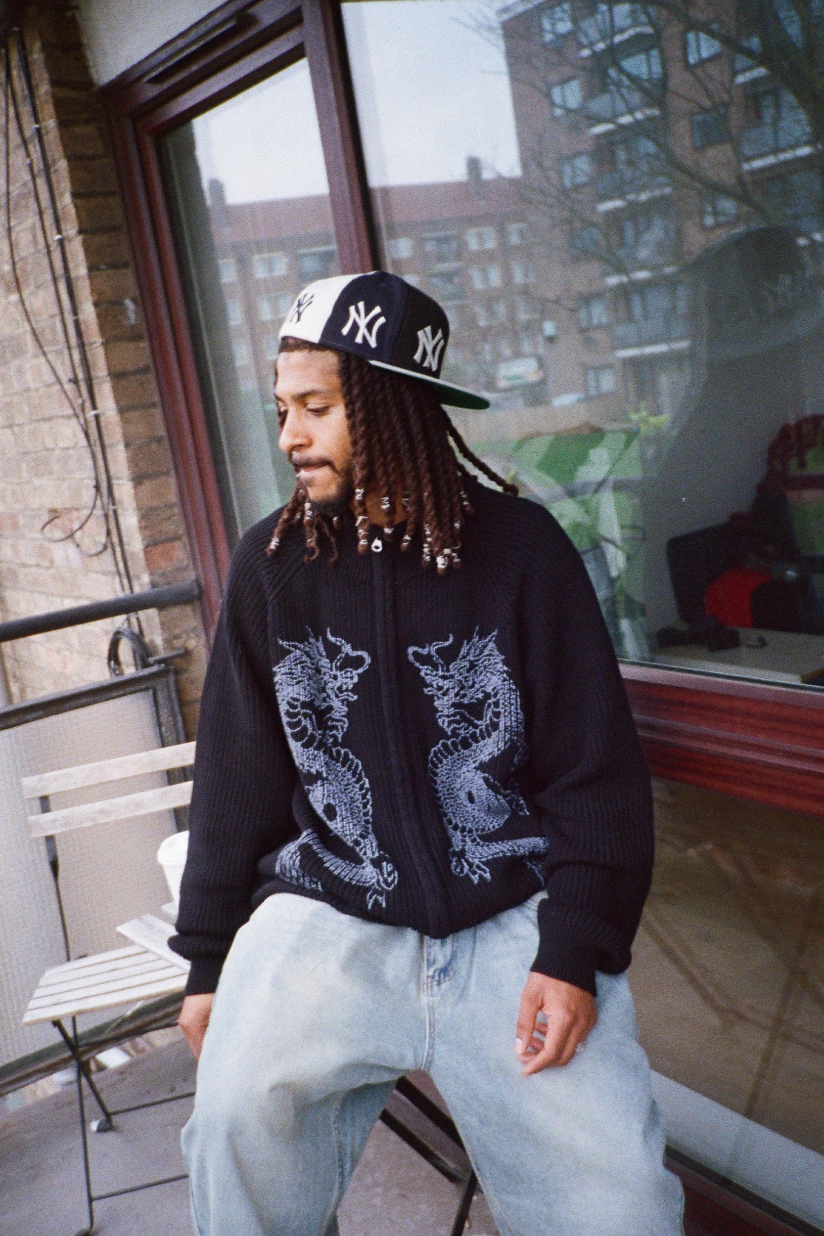 Dragon Zip-Thru Knit Sweater - Black
