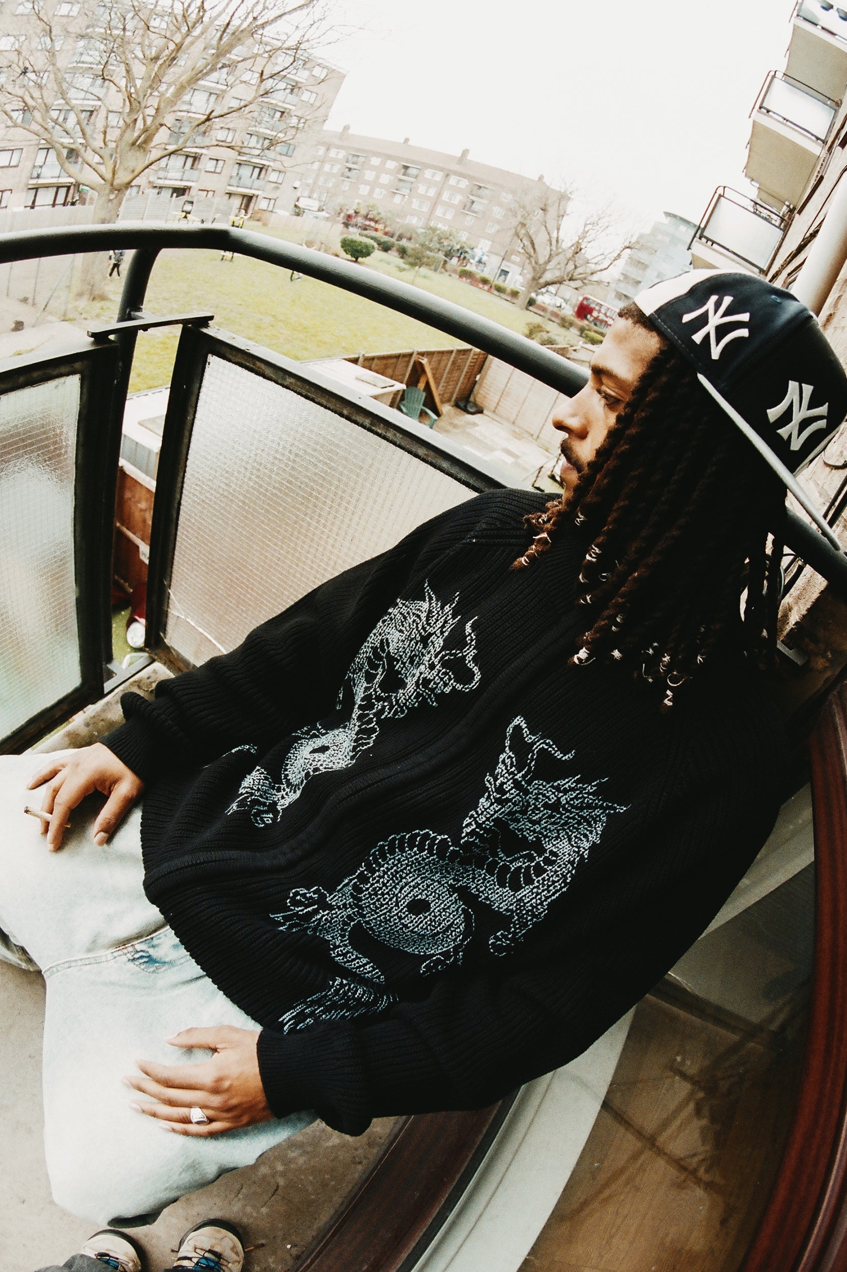 Dragon Zip-Thru Knit Sweater - Black