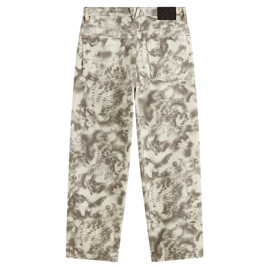 Check-5 Baggy Printed Denim Pant - Turtledove White/Walnut Brown