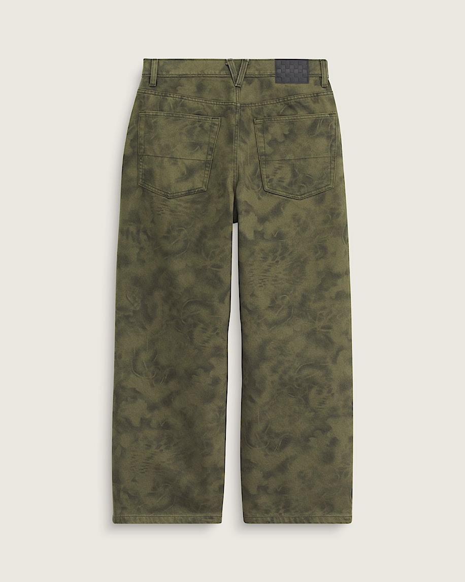 Check-5 Baggy Printed Denim Pant - Mossy Olive Green/Obsidian Fern Green