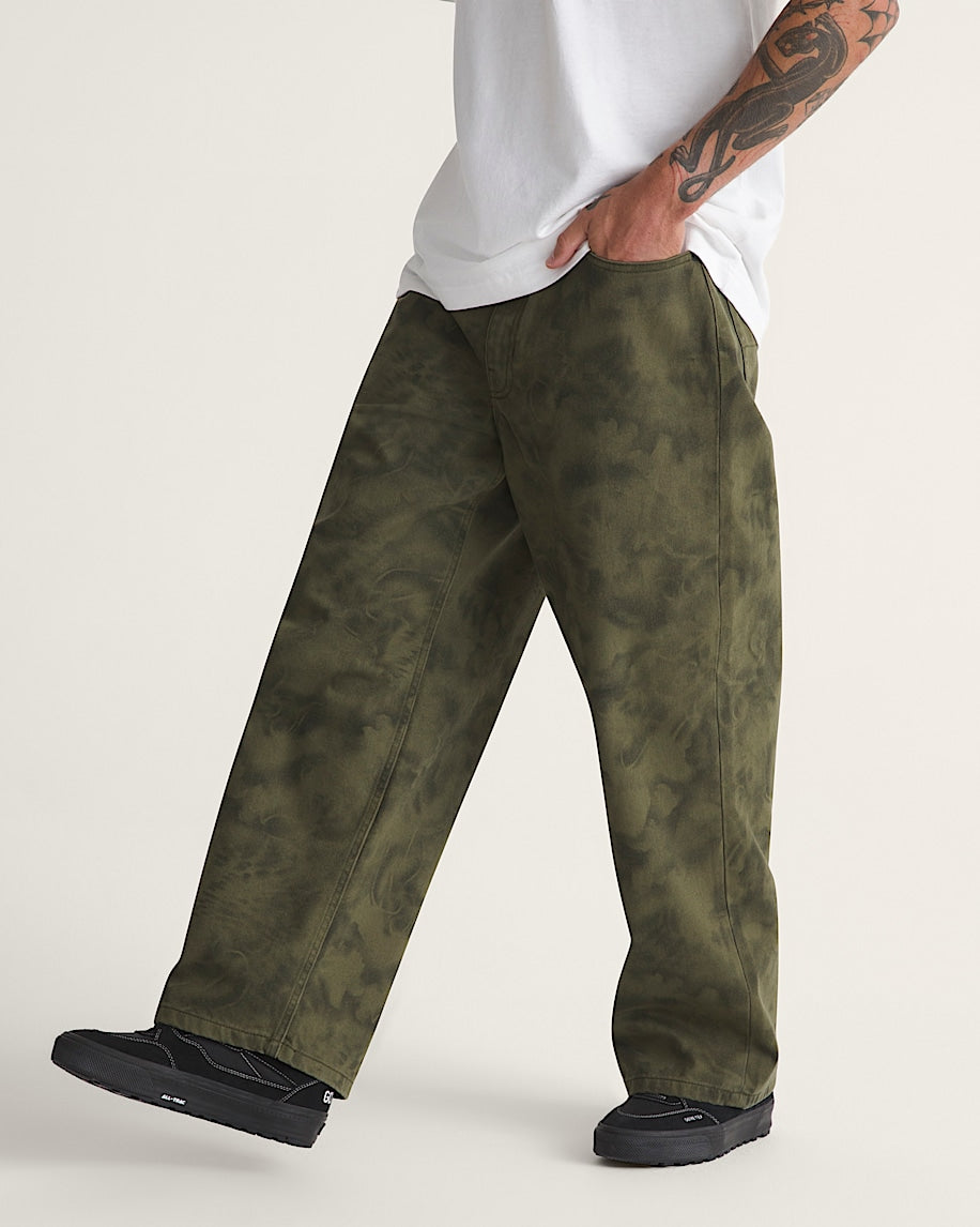 Check-5 Baggy Printed Denim Pant - Mossy Olive Green/Obsidian Fern Green