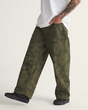 Check-5 Baggy Printed Denim Pant - Mossy Olive Green/Obsidian Fern Green