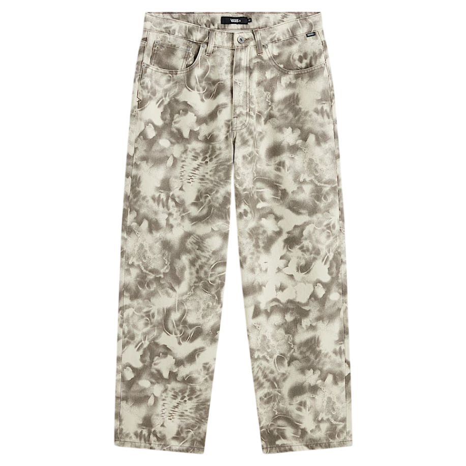 Check-5 Baggy Printed Denim Pant - Turtledove White/Walnut Brown