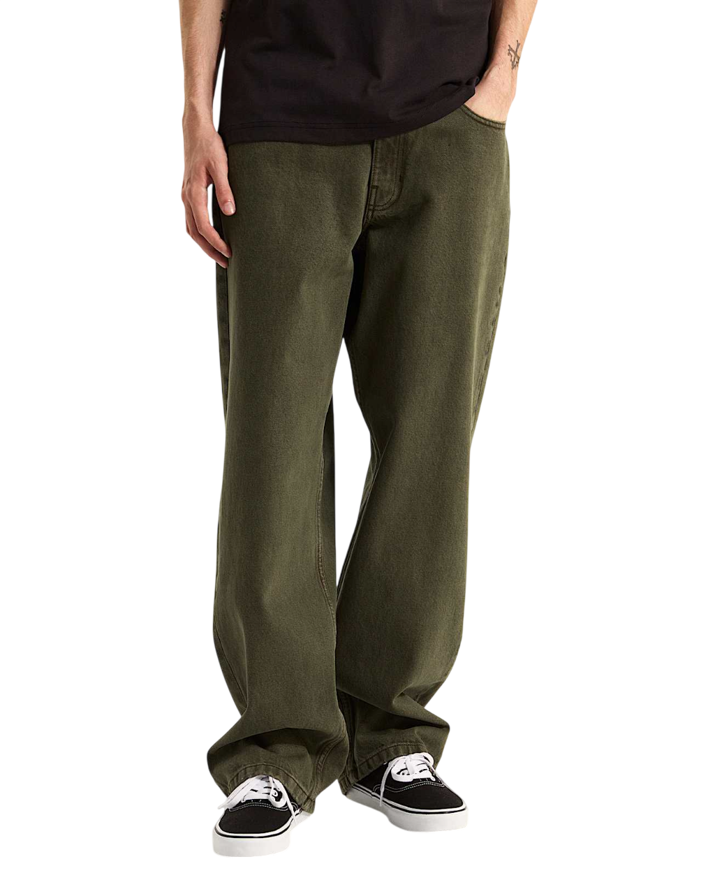 Check-5 Loose Denim Pants - Mossy Olive