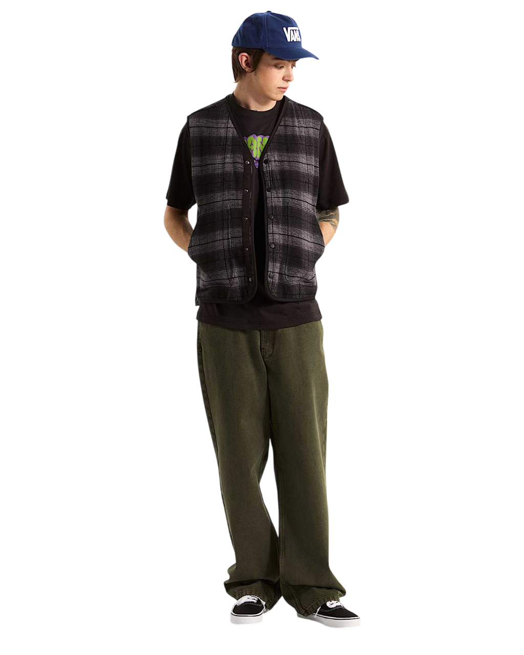 Check-5 Loose Denim Pants - Mossy Olive