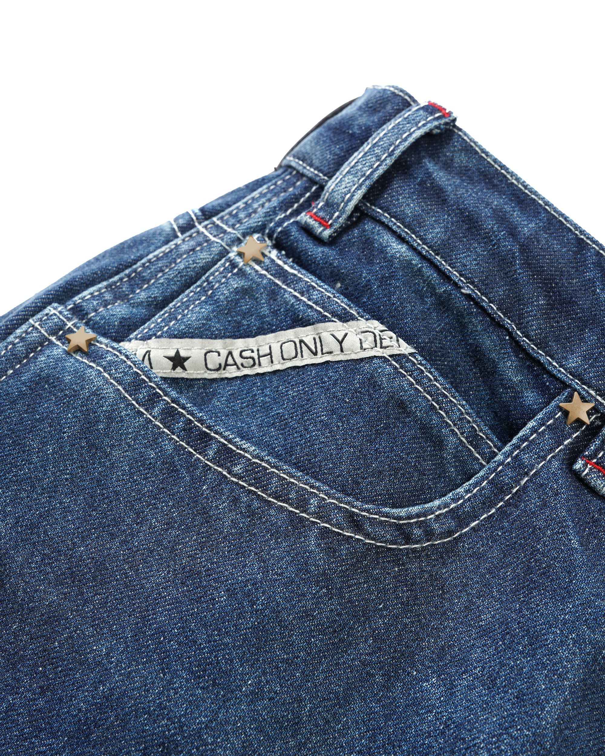 Company Denim Shorts - Distress Washed Slub Blue