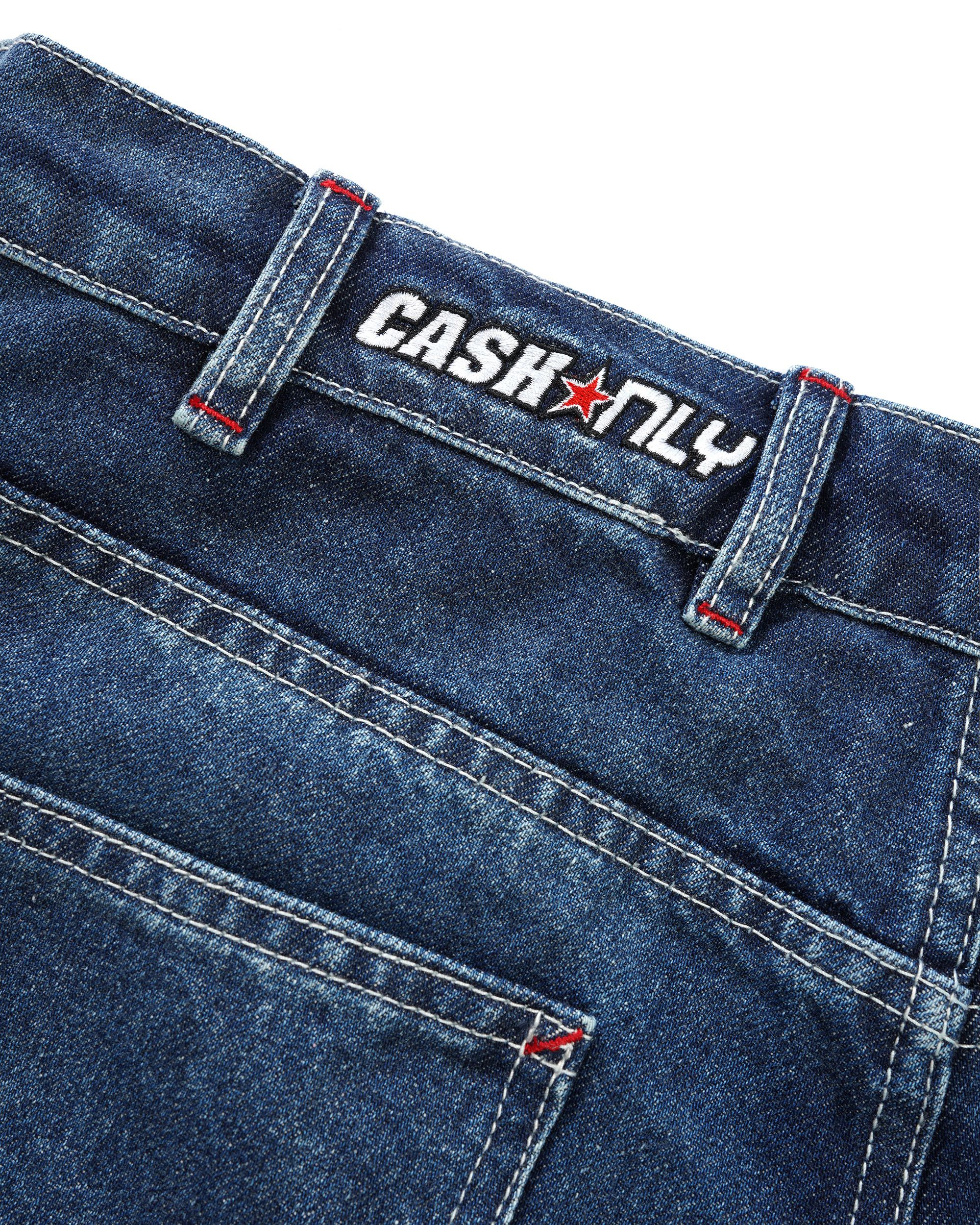 Company Denim Shorts - Distress Washed Slub Blue