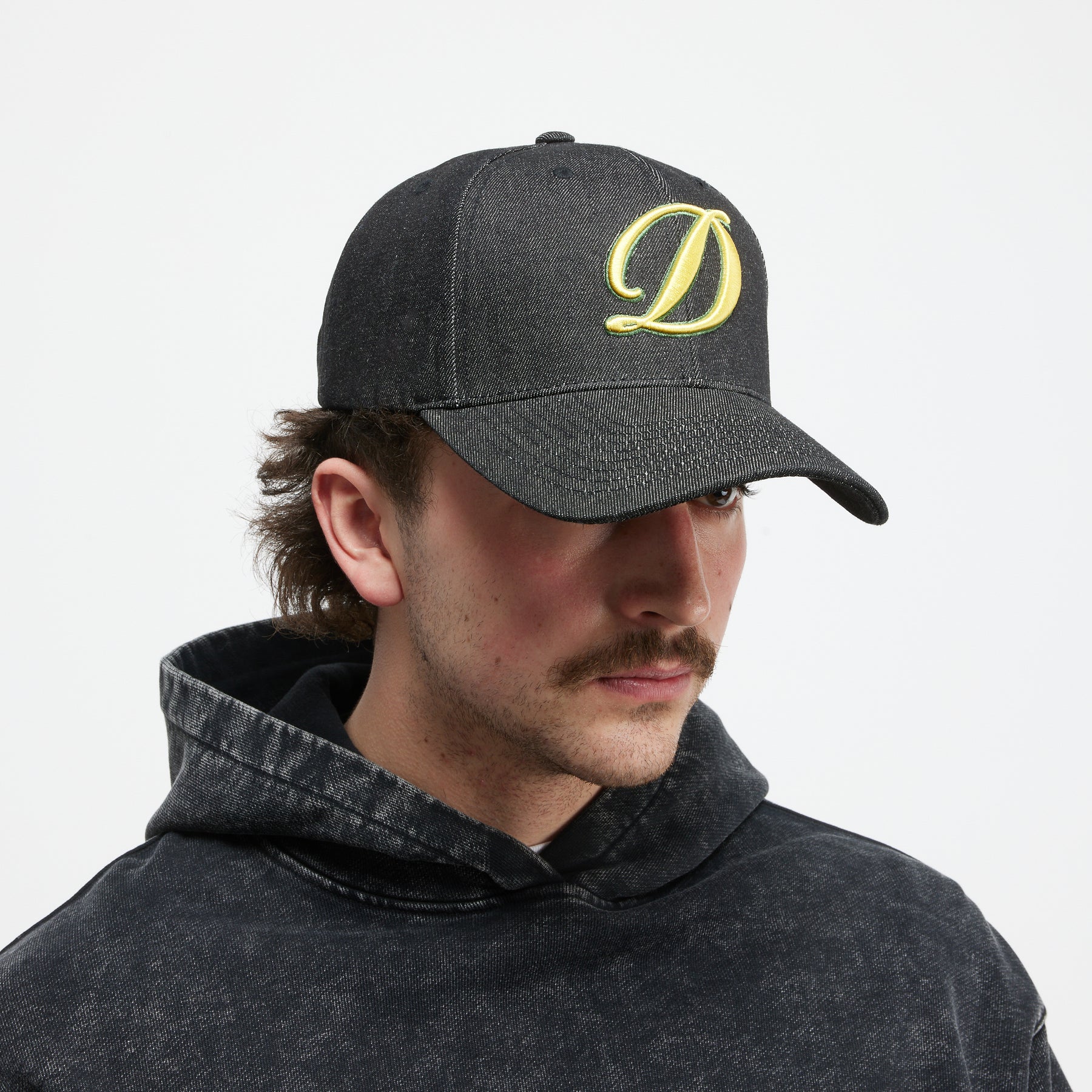 Cursive D Full Fit Cap - Black Denim