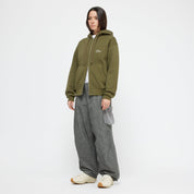 Cursive Zip Hoodie - Dark Olive