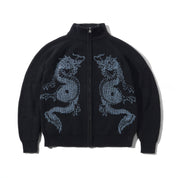 Dragon Zip-Thru Knit Sweater - Black