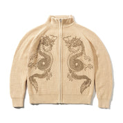 Dragon Zip-Thru Knit Sweater - Sand