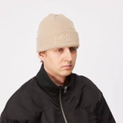 Cursive Fold Beanie - Tan