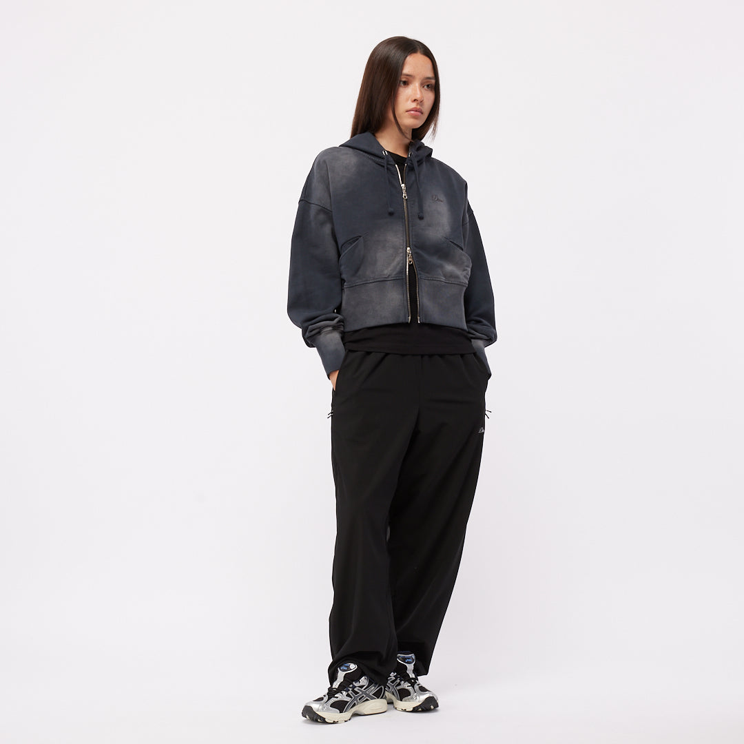 Sweat à capuche court zippé - Noir délavé