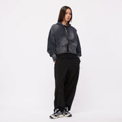 Sweat à capuche court zippé - Noir délavé