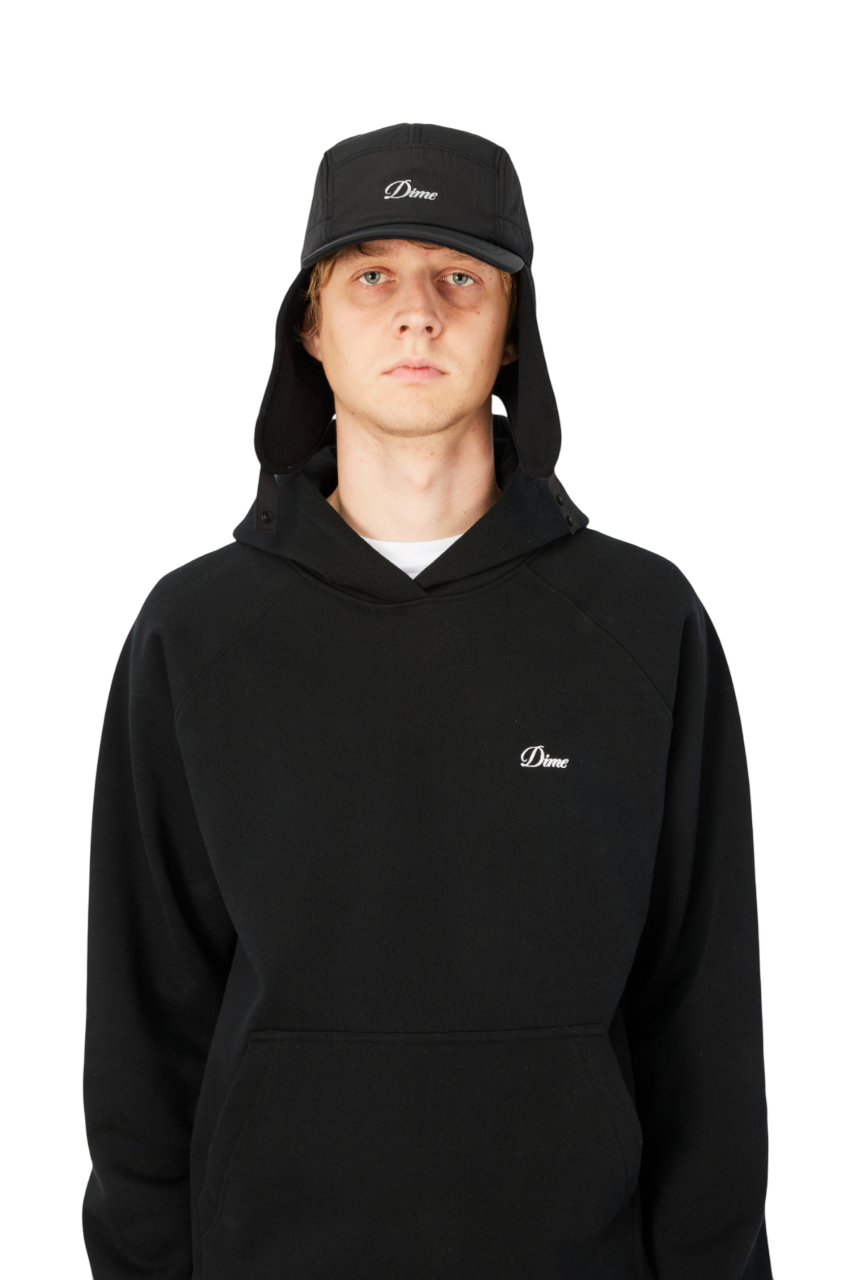 Cursive Earflap Cap - Black
