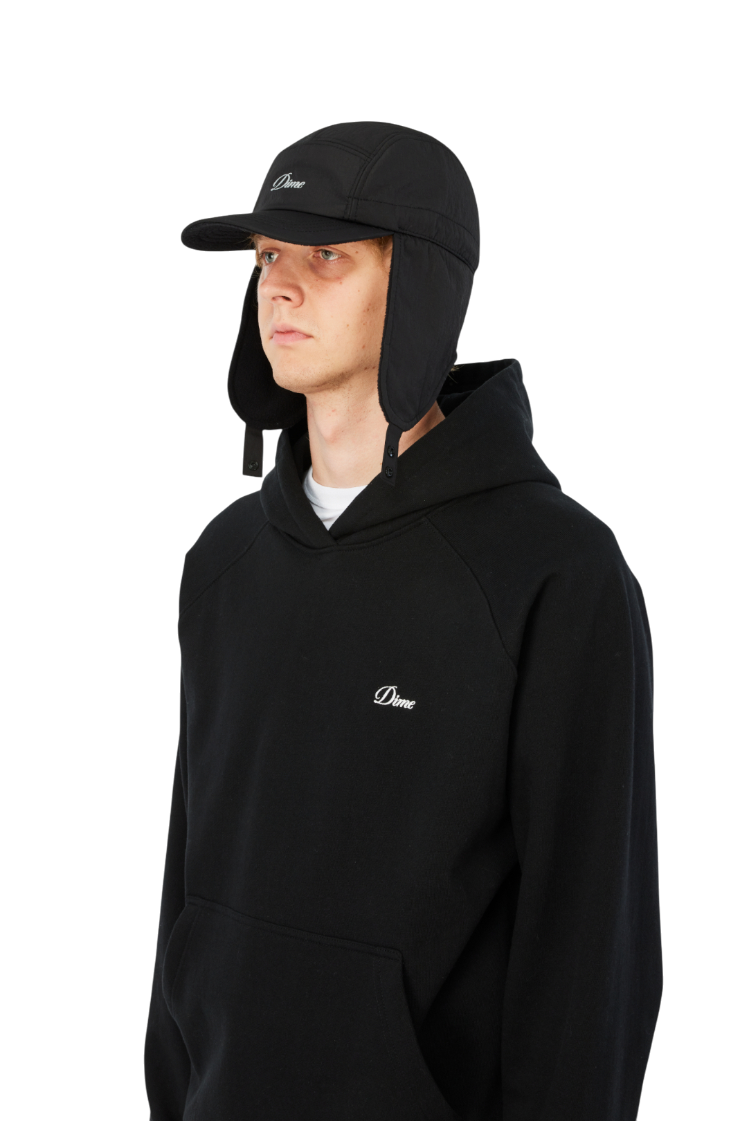 Cursive Earflap Cap - Black