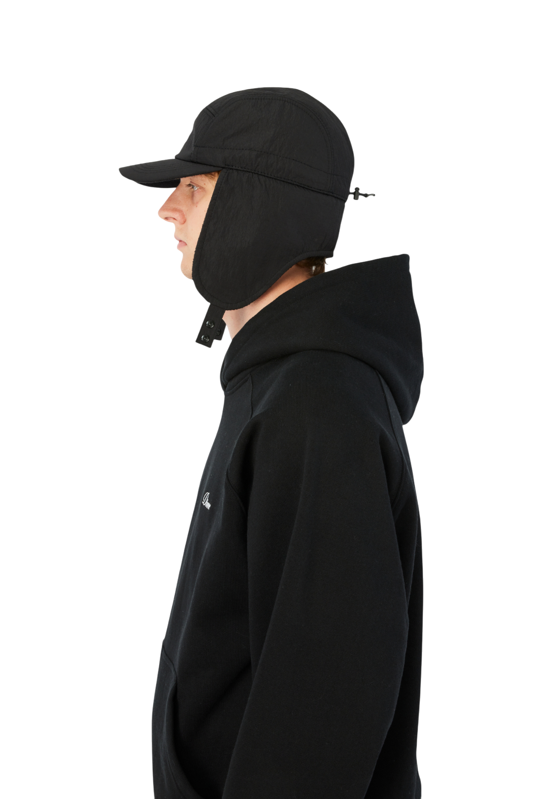 Cursive Earflap Cap - Black