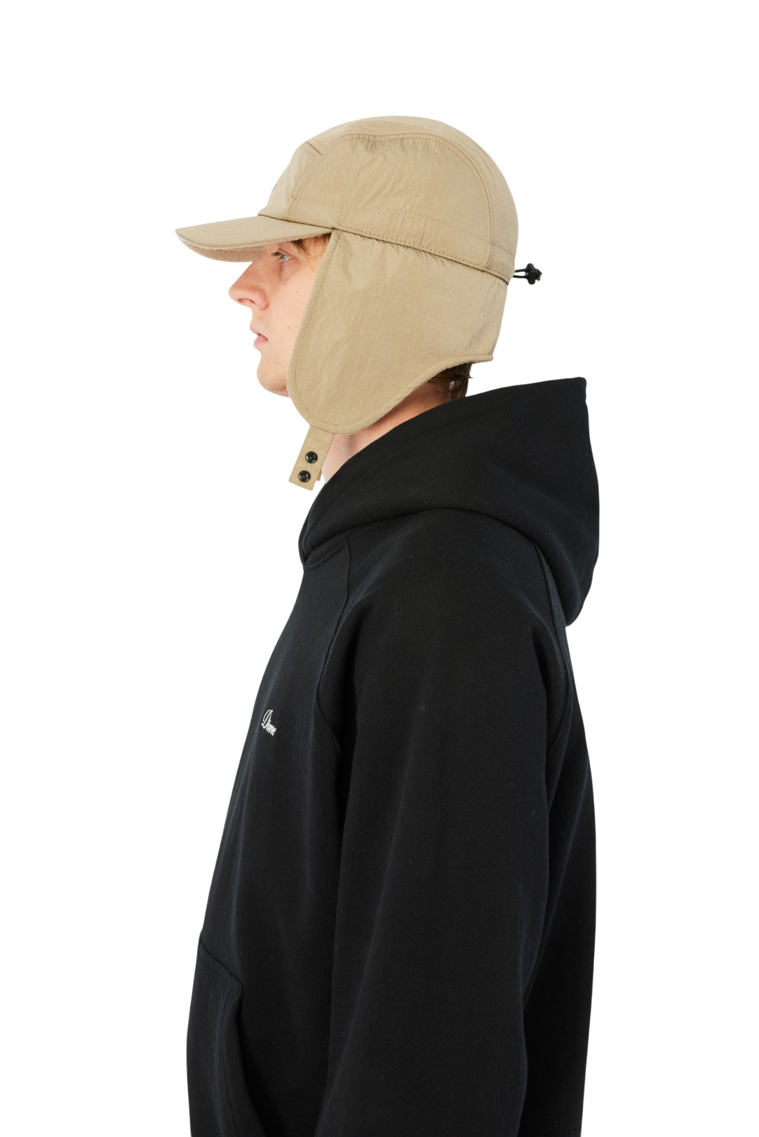 Cursive Earflap Cap - Tan