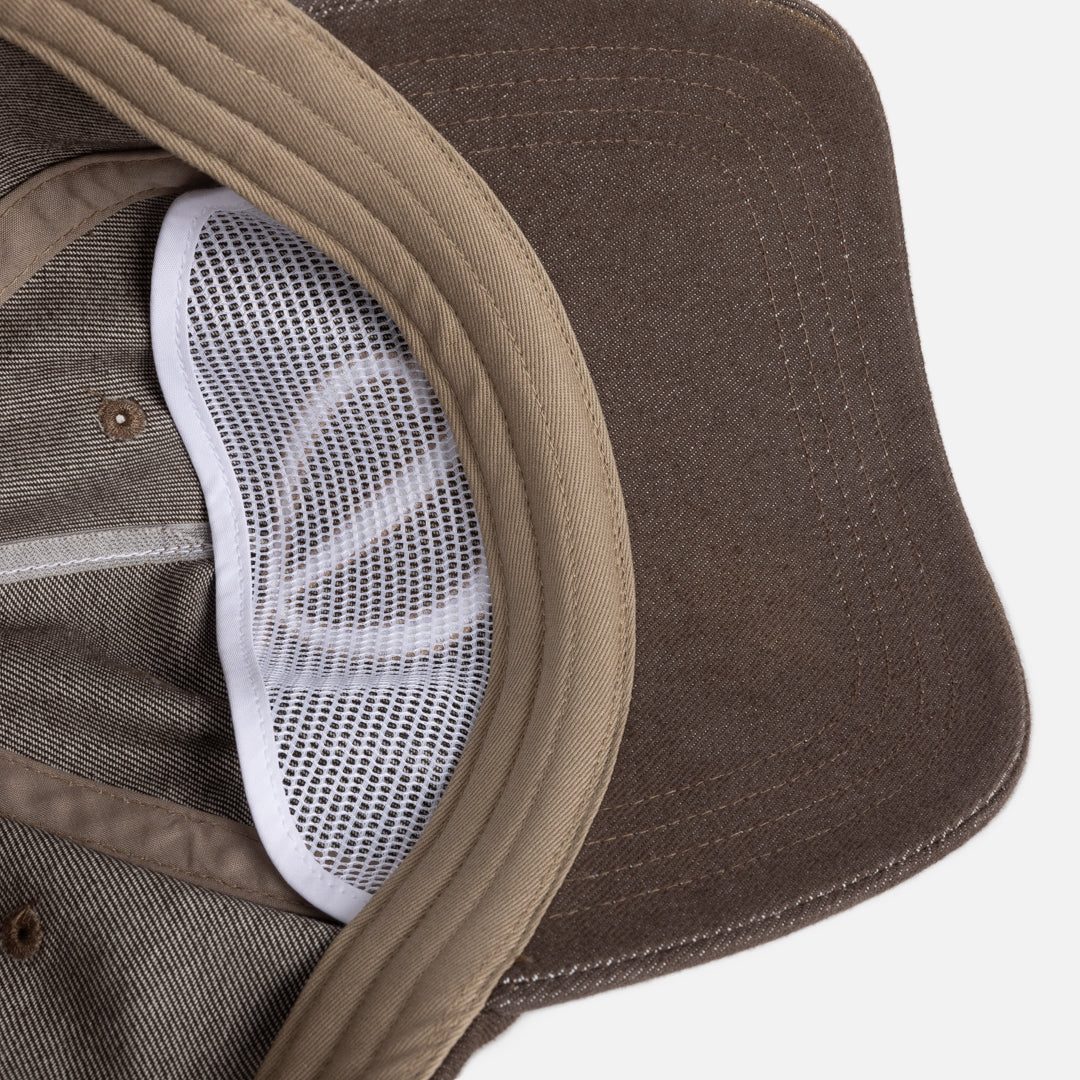 Cursive Denim Worker Cap - Brown Washed